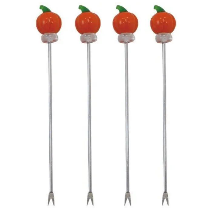 Glass Pumpkin-Topped Stainless Steel Appetizer Forks - 4 Pc. 1