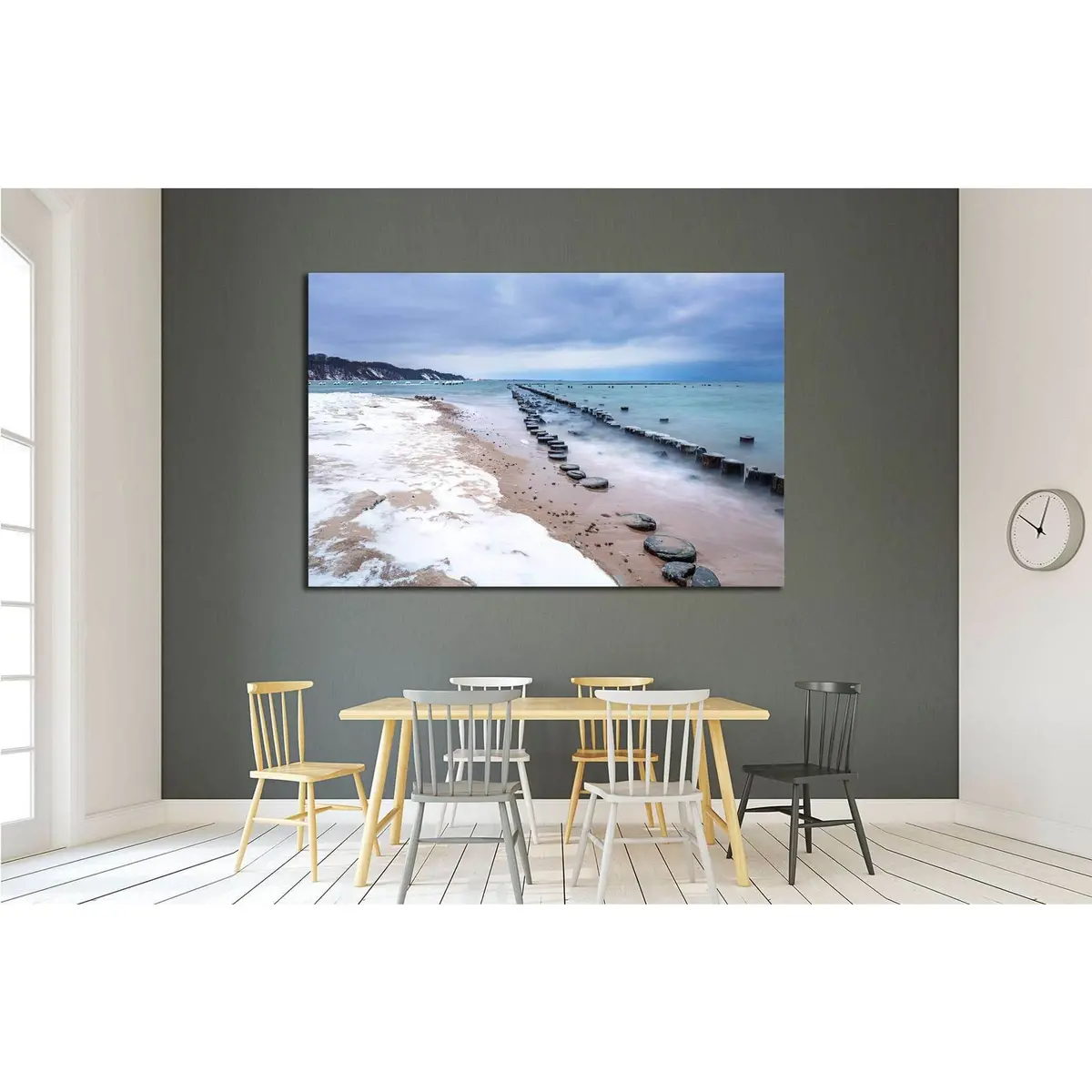 Frozen Wooden Breakwaters, Babie Doly, Poland №1986 Ready To Hang Canvas Print 2