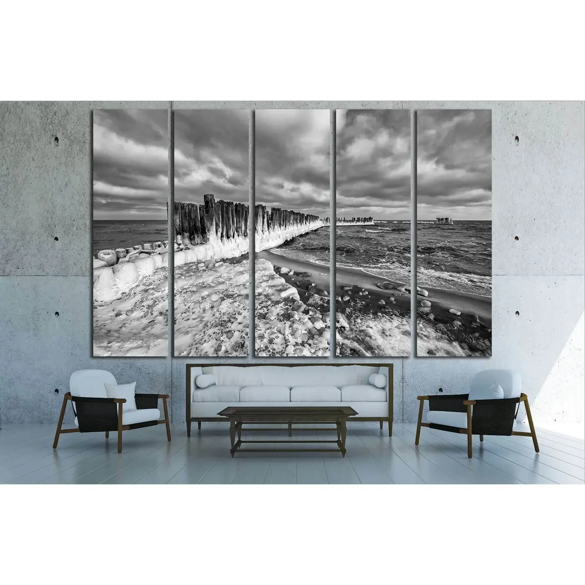 Frozen Wooden Breakwaters in Babie Doly, Poland — Baltic Sea Landscape Canvas Print, Ready to Hang - Image 3
