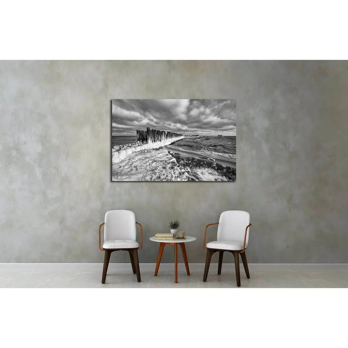Frozen Wooden Breakwaters Lineat Baltic Sea, Babie Doly, Poland №2903 Ready To Hang Canvas Print 3