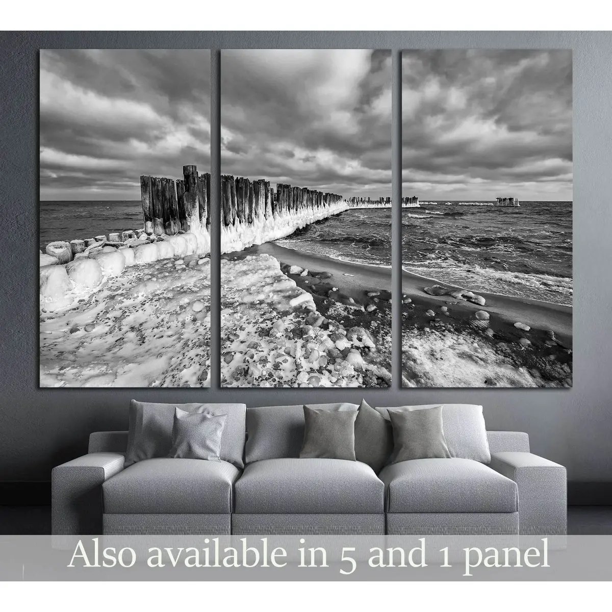 Frozen Wooden Breakwaters Lineat Baltic Sea, Babie Doly, Poland №2903 Ready To Hang Canvas Print 5