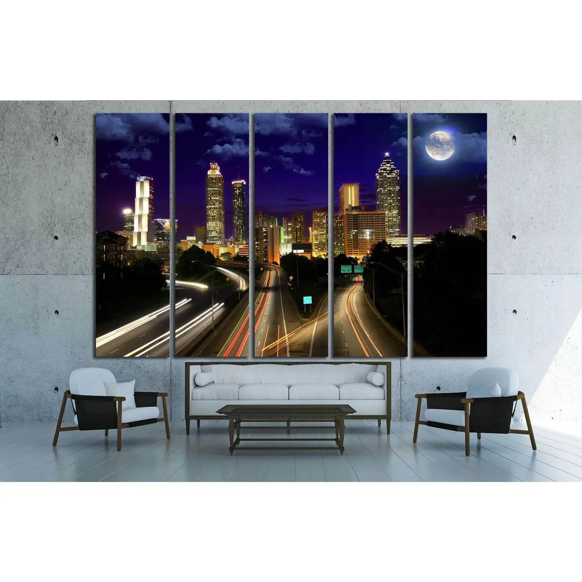 Stunning Full Moon Night Sky Over Atlanta, Georgia — Ready-to-Hang Canvas Wall Art (No. 1659) - Image 3