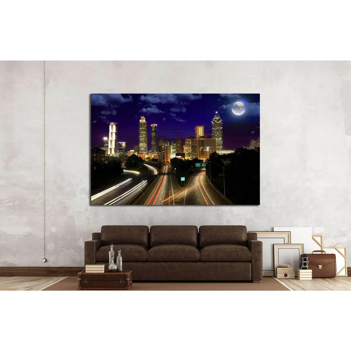 Full Moon Over Atlanta, Georgia, Usa №1659 Ready To Hang Canvas Print 2