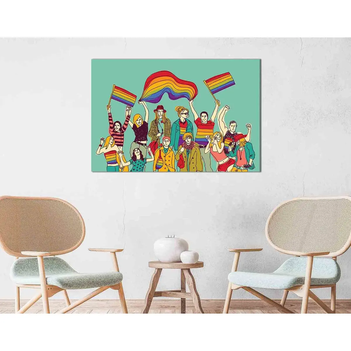 Gays And Lesbians With Rainbow Flags №2143 Ready To Hang Canvas Print 1