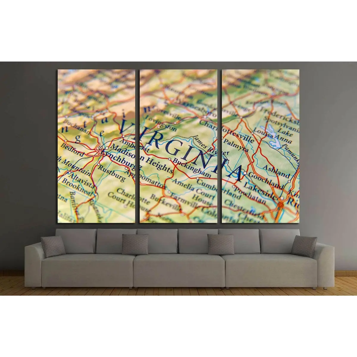 Geographic Map Of Virginia Close №2099 Ready To Hang Canvas Print 5