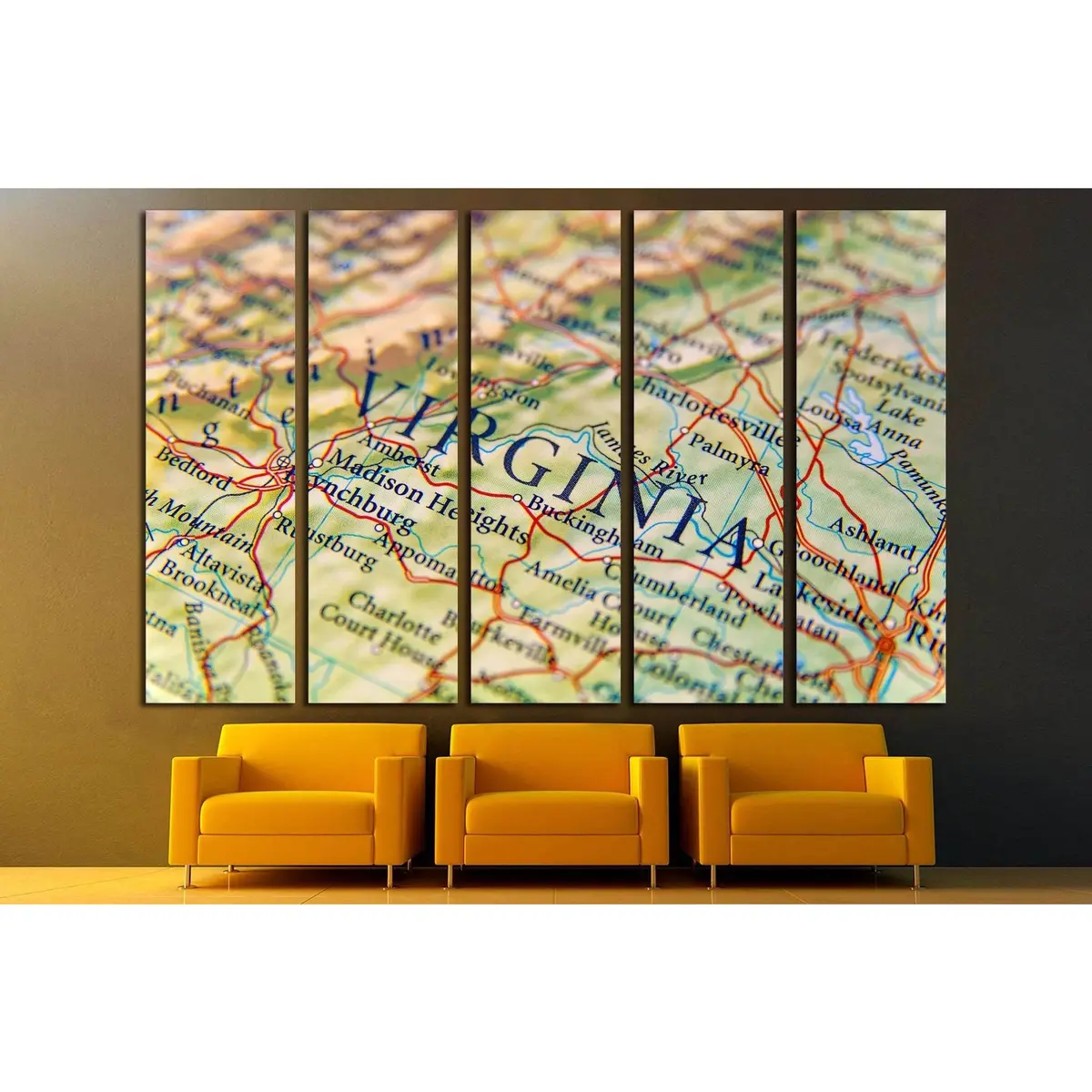 Virginia Geographic Map Canvas Art Print – Ready to Hang - Image 3