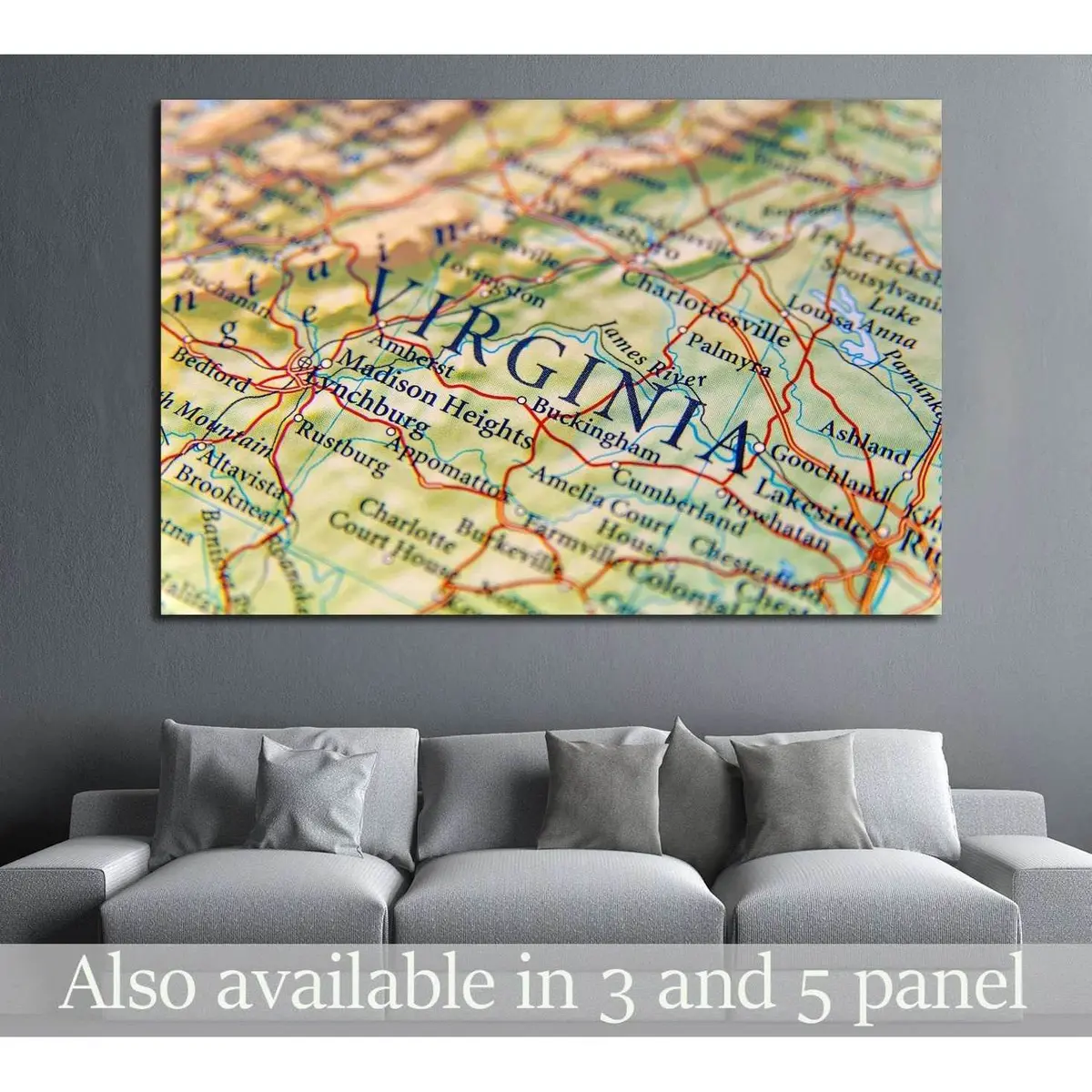 Geographic Map Of Virginia Close №2099 Ready To Hang Canvas Print 1