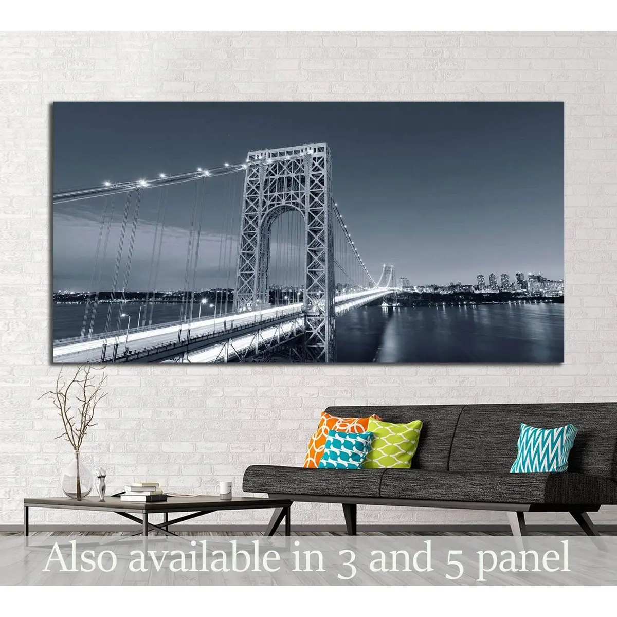 George Washington Bridge Black And White Over Hudson River №2604 Ready To Hang Canvas Print 1
