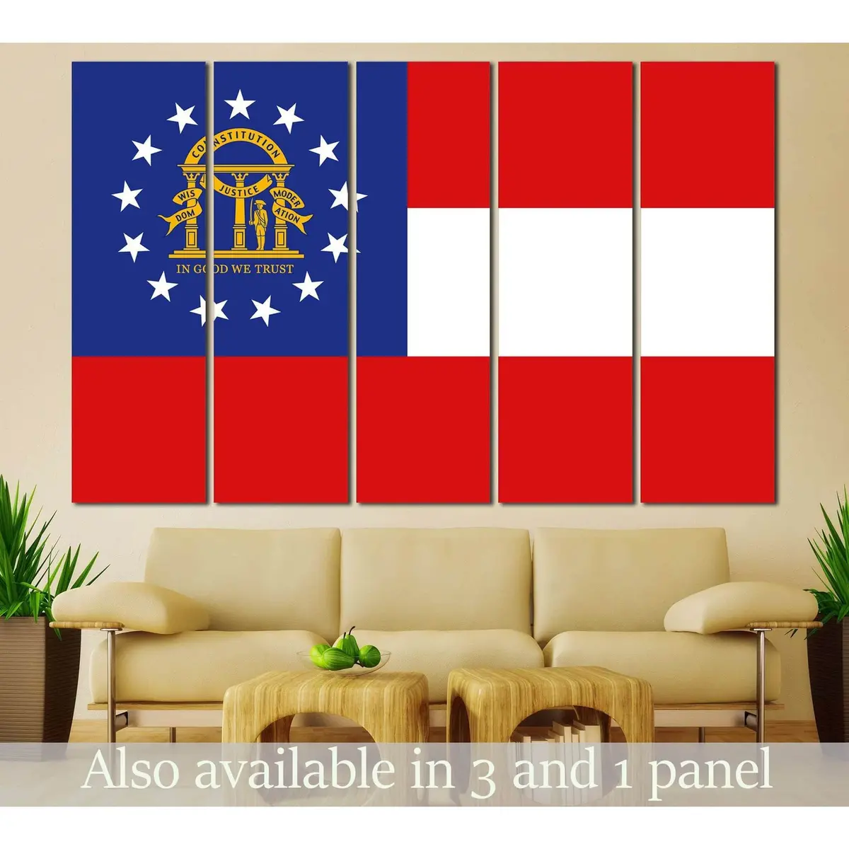 Georgia State Flag Canvas Wall Art – Pre-Installed Hanging Hardware