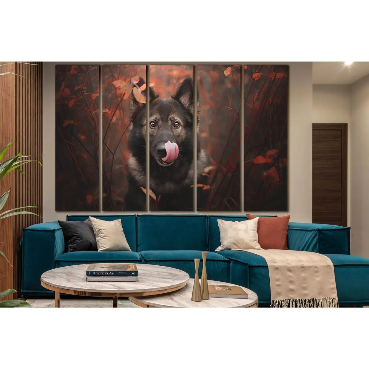 German Shepherd Dog Licking Muzzle Art Print – SL1046 Ready-to-Hang Canvas