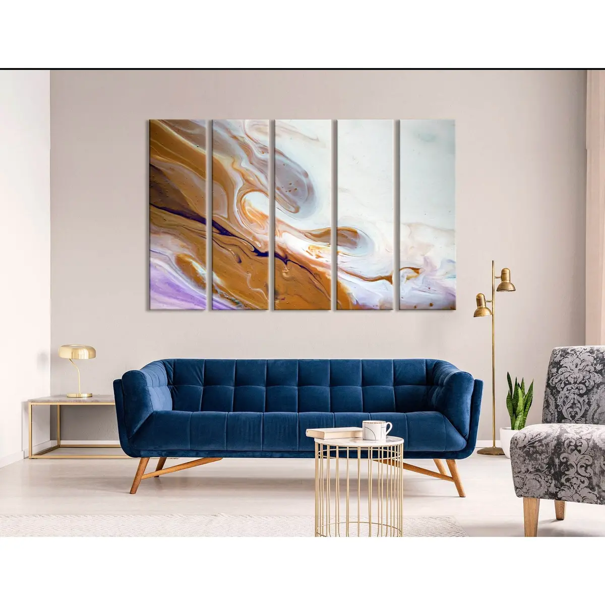 Premium Ginger-and-White Abstract Canvas Wall Art Print #04382 – Ready to Hang - Image 3