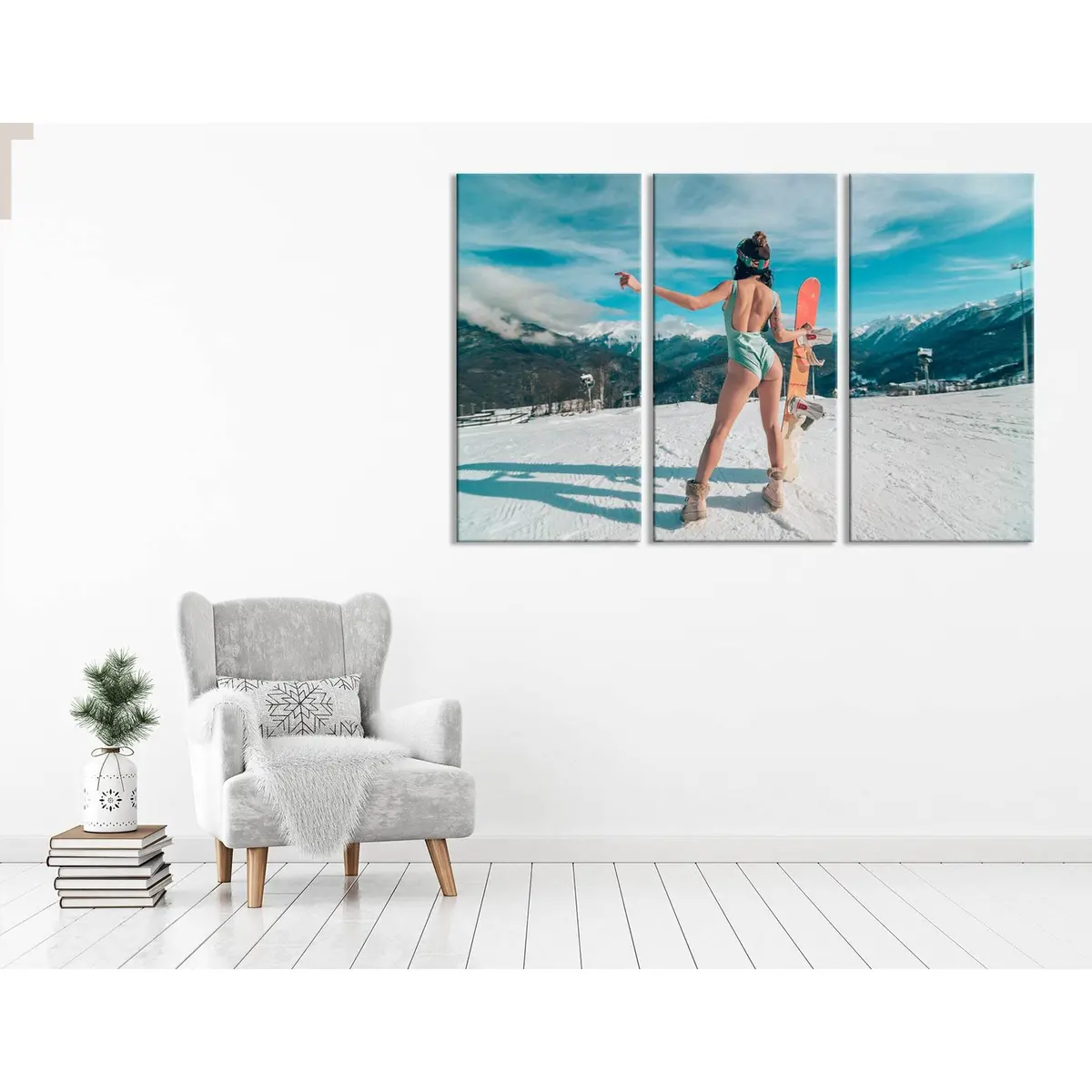 Girl In Bikini With The Snowboard №04427 Ready To Hang Canvas Print 5
