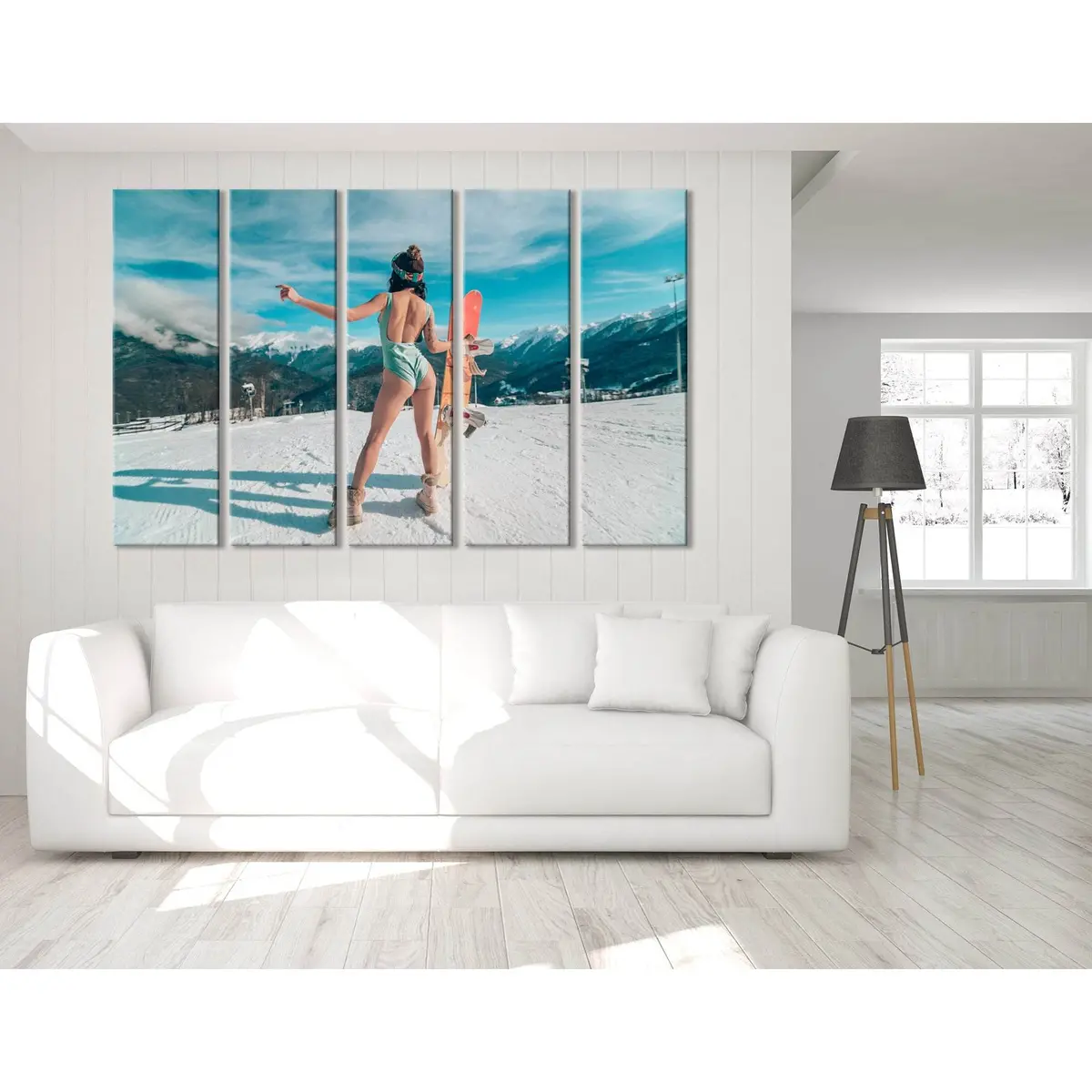 Beach-Themed Girl with Snowboard Canvas Wall Art – Ready-to-Hang Print #04427