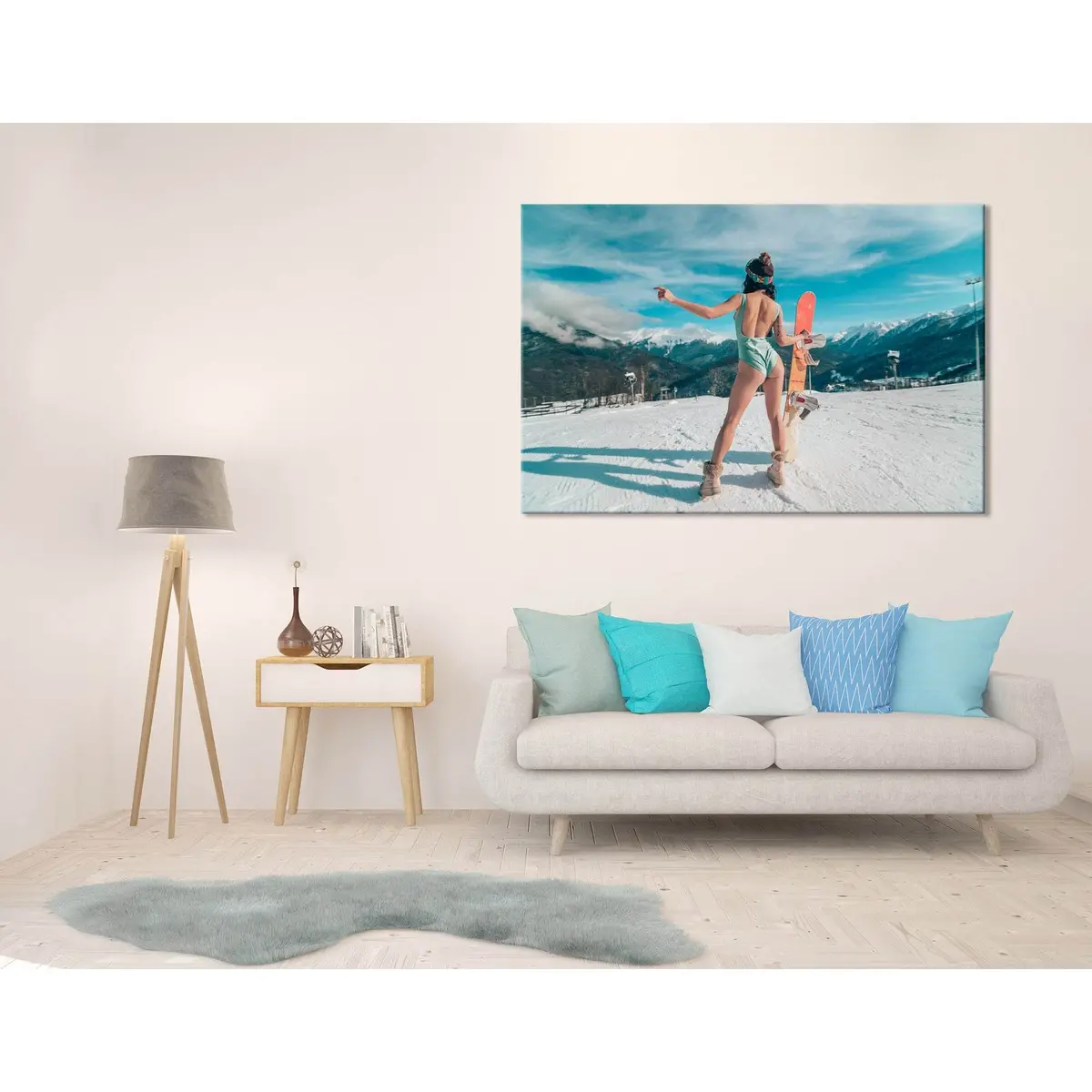 Girl In Bikini With The Snowboard №04427 Ready To Hang Canvas Print 3