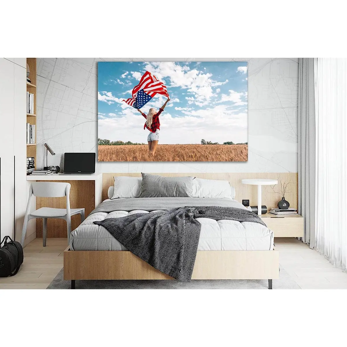 Girl In Field With Usa Flag №Sl1176 Ready To Hang Canvas Print 1
