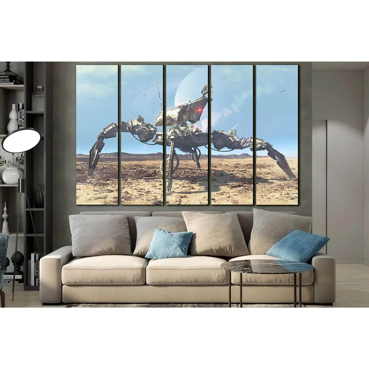Contemporary Canvas Wall Art: Girl Perched on a Robot – SL1299 Ready-to-Hang Print - Image 3