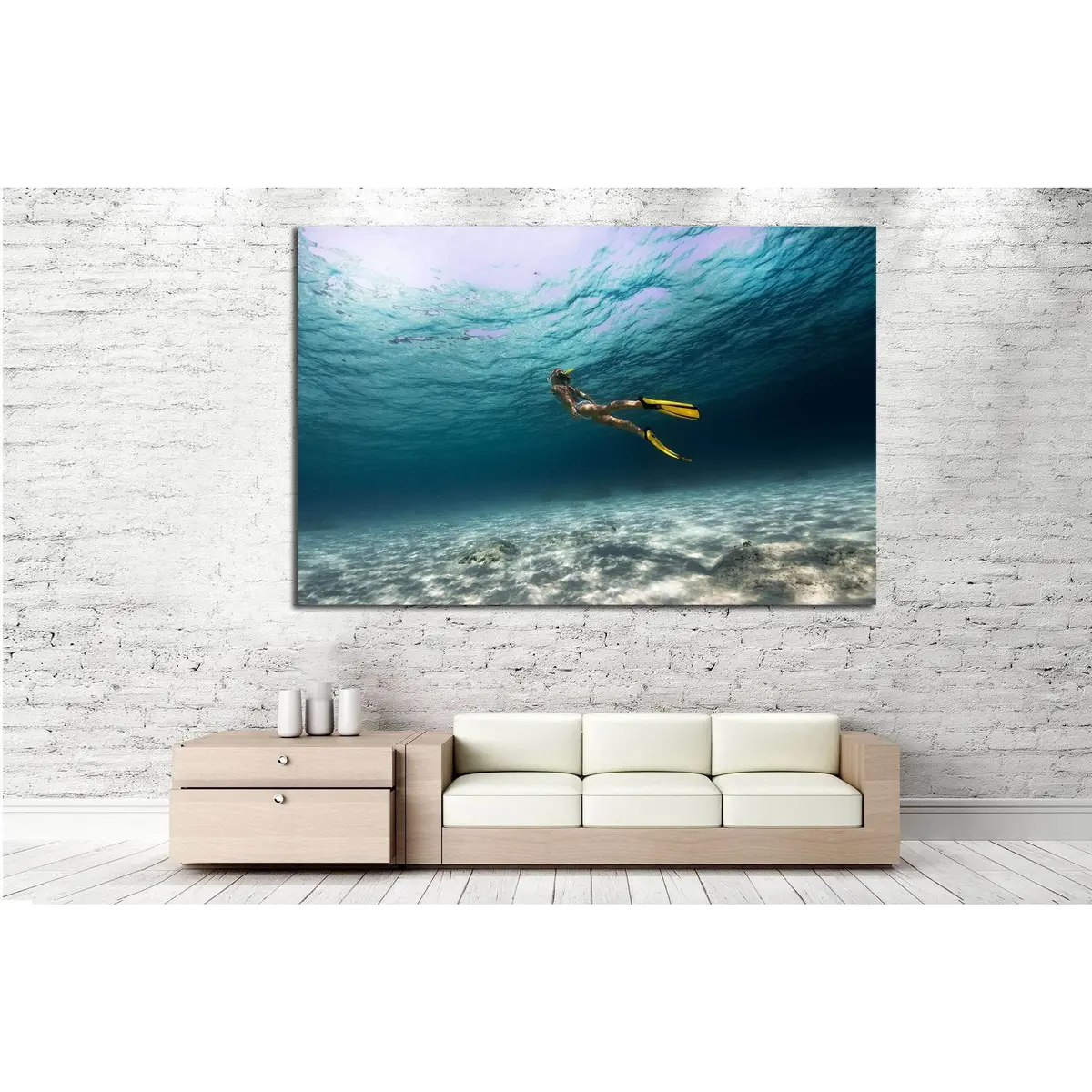 Girl Underwater №502 Ready To Hang Canvas Print 3