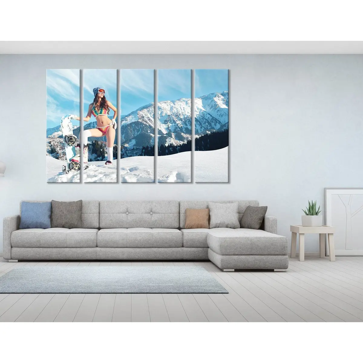 Snowboarding Girl in Alpine Landscape – Ready-to-Hang Canvas Wall Art #04424 - Image 3