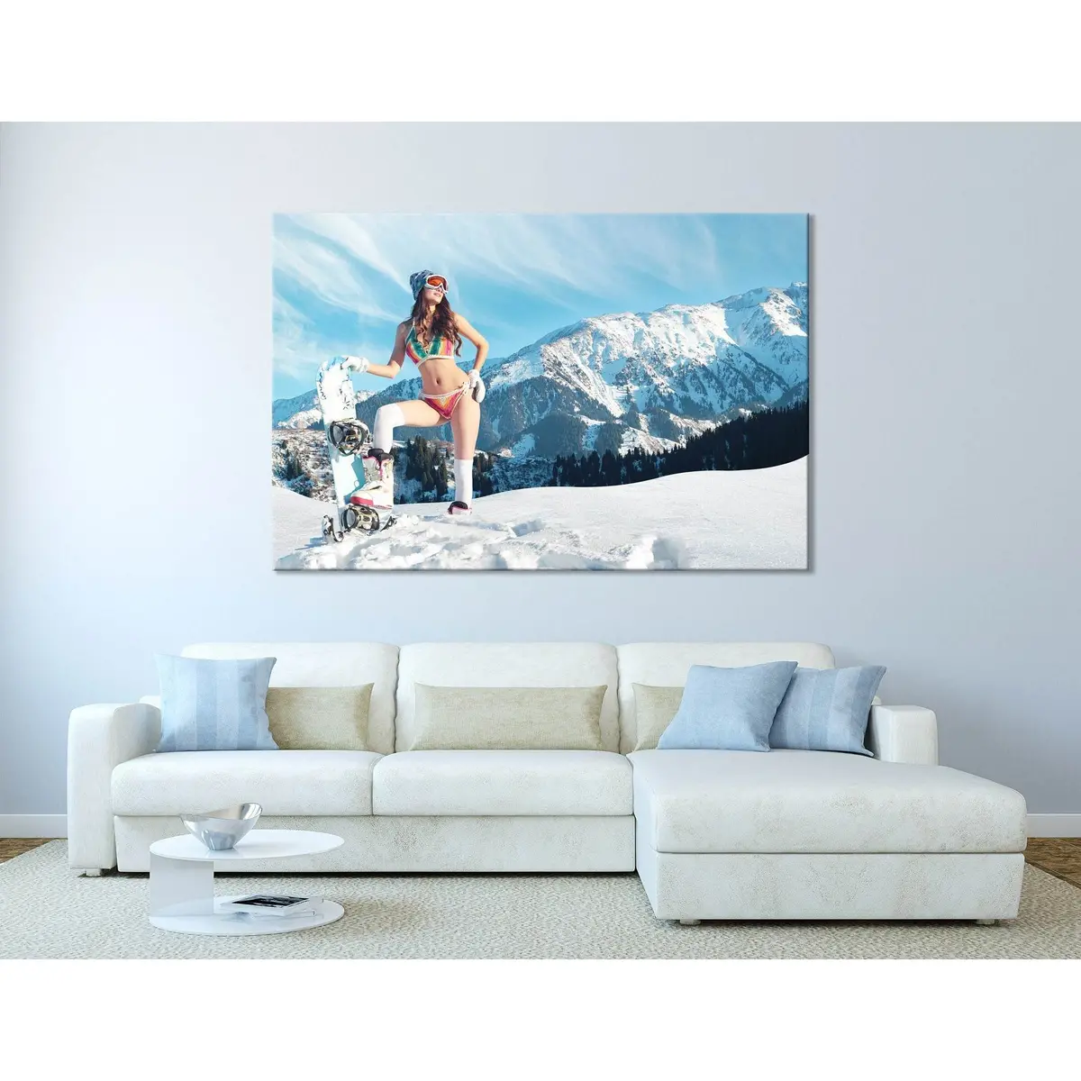 Girl With A Snowboard In The Mountains №04424 Ready To Hang Canvas Print 1