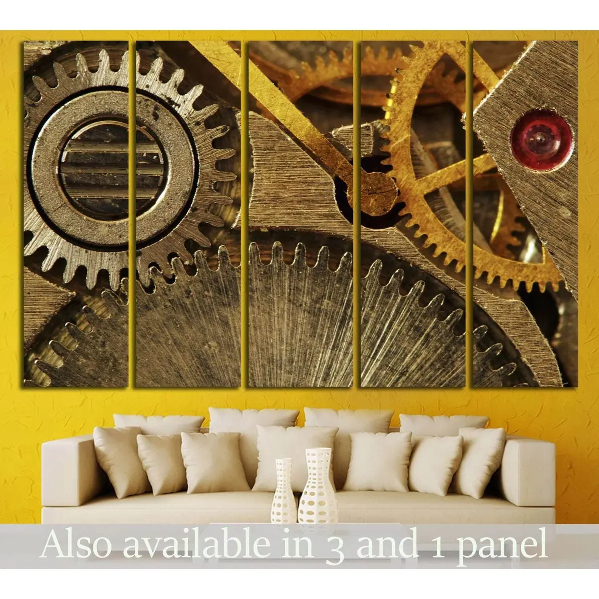 Gold Clock Mechanism #220 Canvas Wall Art – Pre-Installed Hanging Hardware