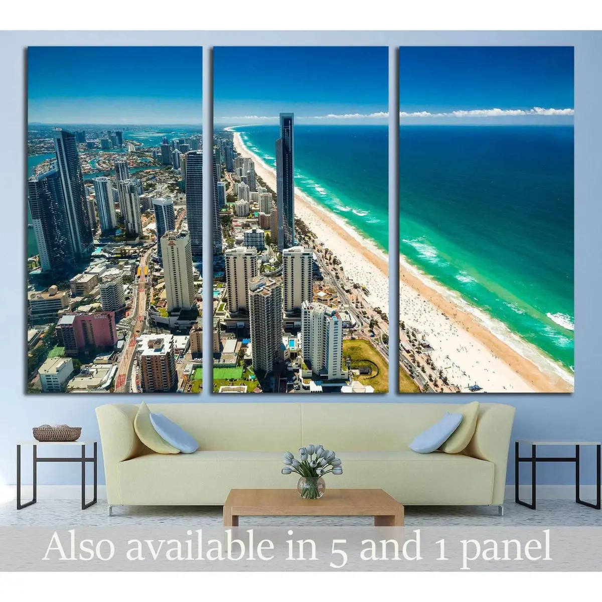 Gold Coast, Aus, Aerial View Of The Gold Coast In Queensland Australia Looking From Surfers Paradise North Towards Brisbane №2307 Ready To Hang Canvas Print 5
