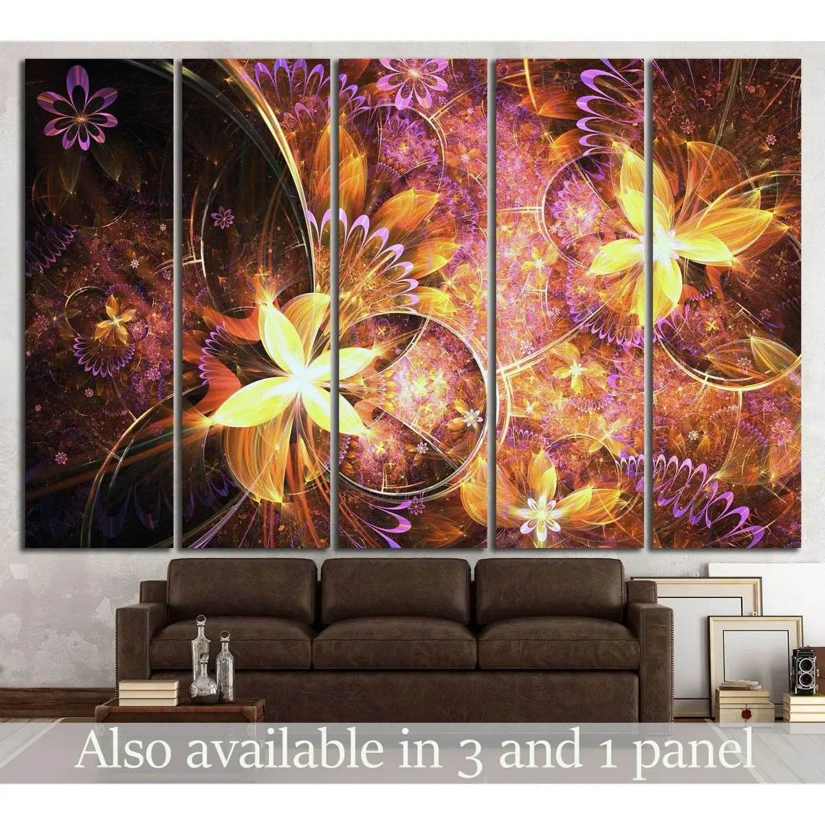 Golden Fractal Flowers №1425 Ready To Hang Canvas Print 1