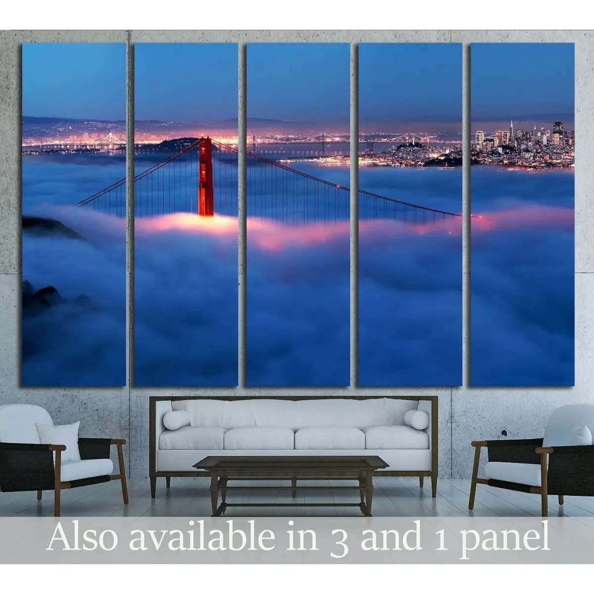 1935 Vintage Golden Gate Bridge Night Scene with Fog – Ready-to-Hang Canvas Print