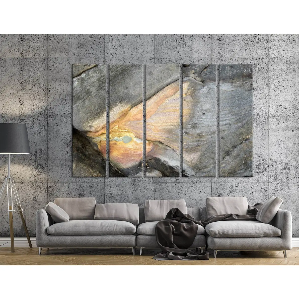 Abstract Gray and Orange Canvas Art Print №04380 – Pre-Stretched, Ready-to-Hang Wall Decor - Image 3