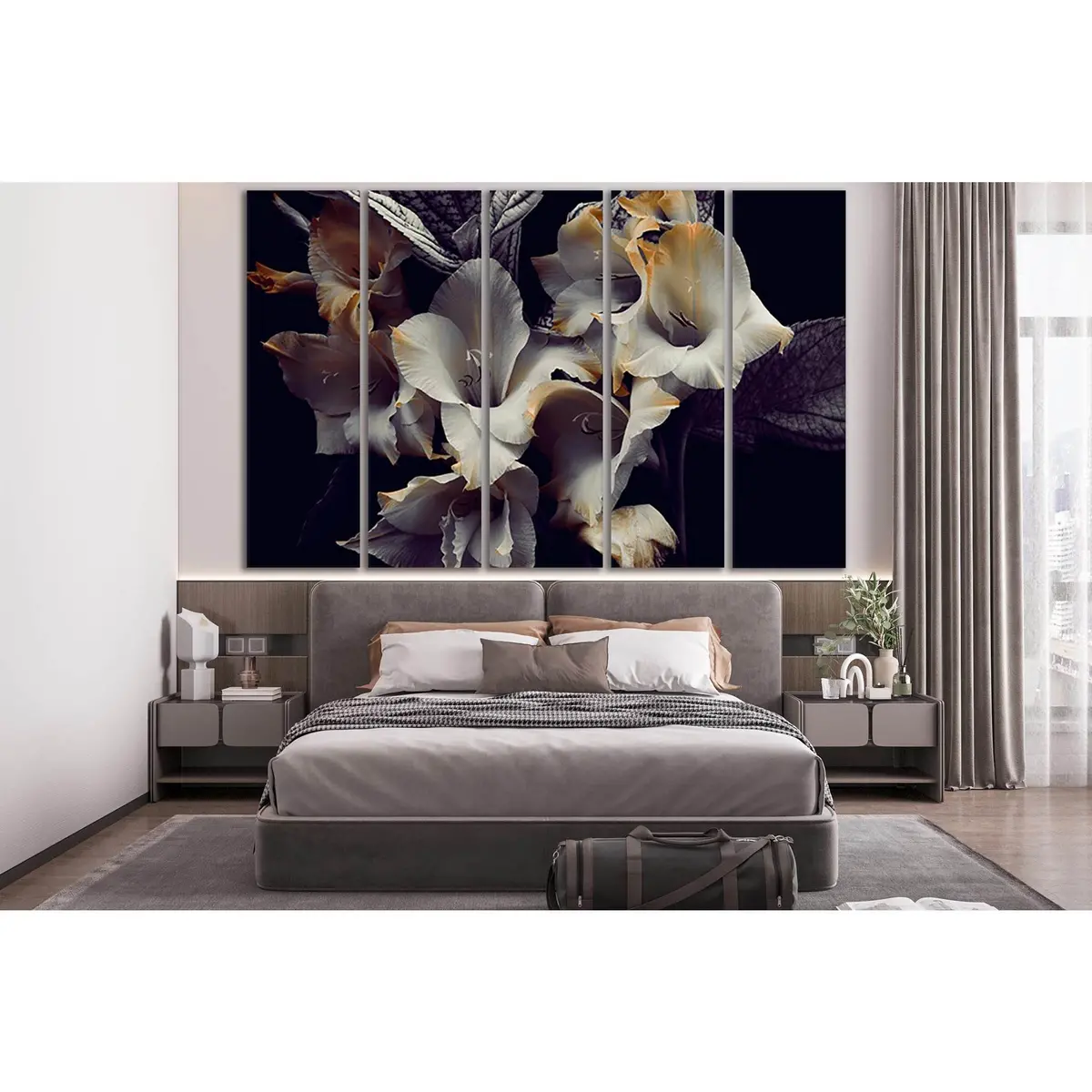 Modern Gray and Yellow Floral Canvas Art – Pre-Hung Wall Decor SL708 - Image 3