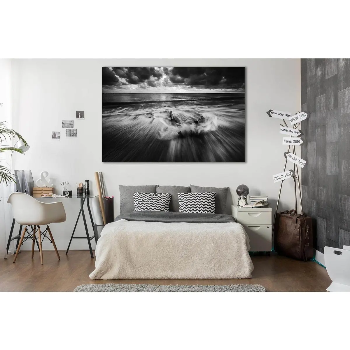 Gray Sky Sea Black And White №Sl167 Ready To Hang Canvas Print 2