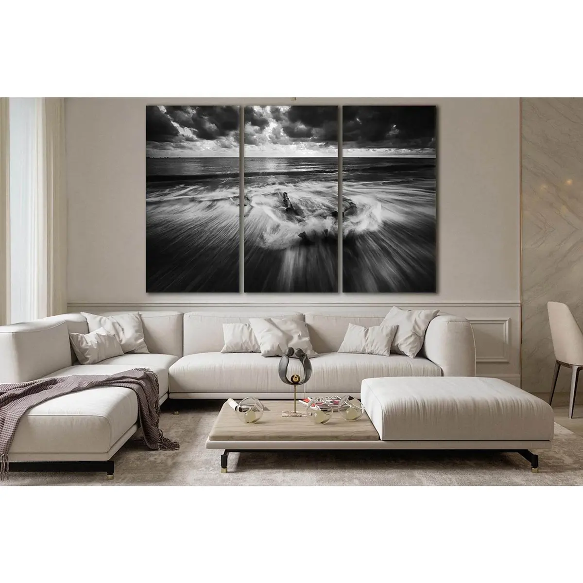 Gray Sky Sea Black And White №Sl167 Ready To Hang Canvas Print 5