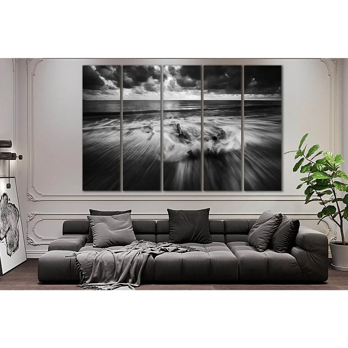 Monochrome Ocean & Sky Canvas Art №SL167 – Premium Ready-to-Hang Print - Image 3