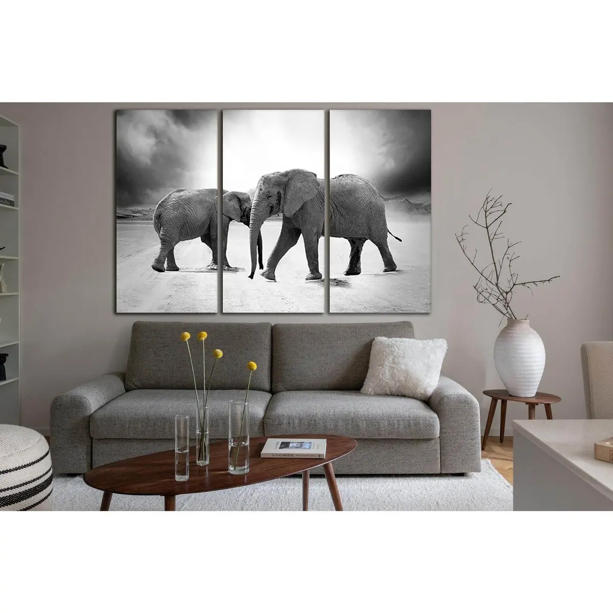 Grayscale Photo Of Two Elephants №Sl884 Ready To Hang Canvas Print 5