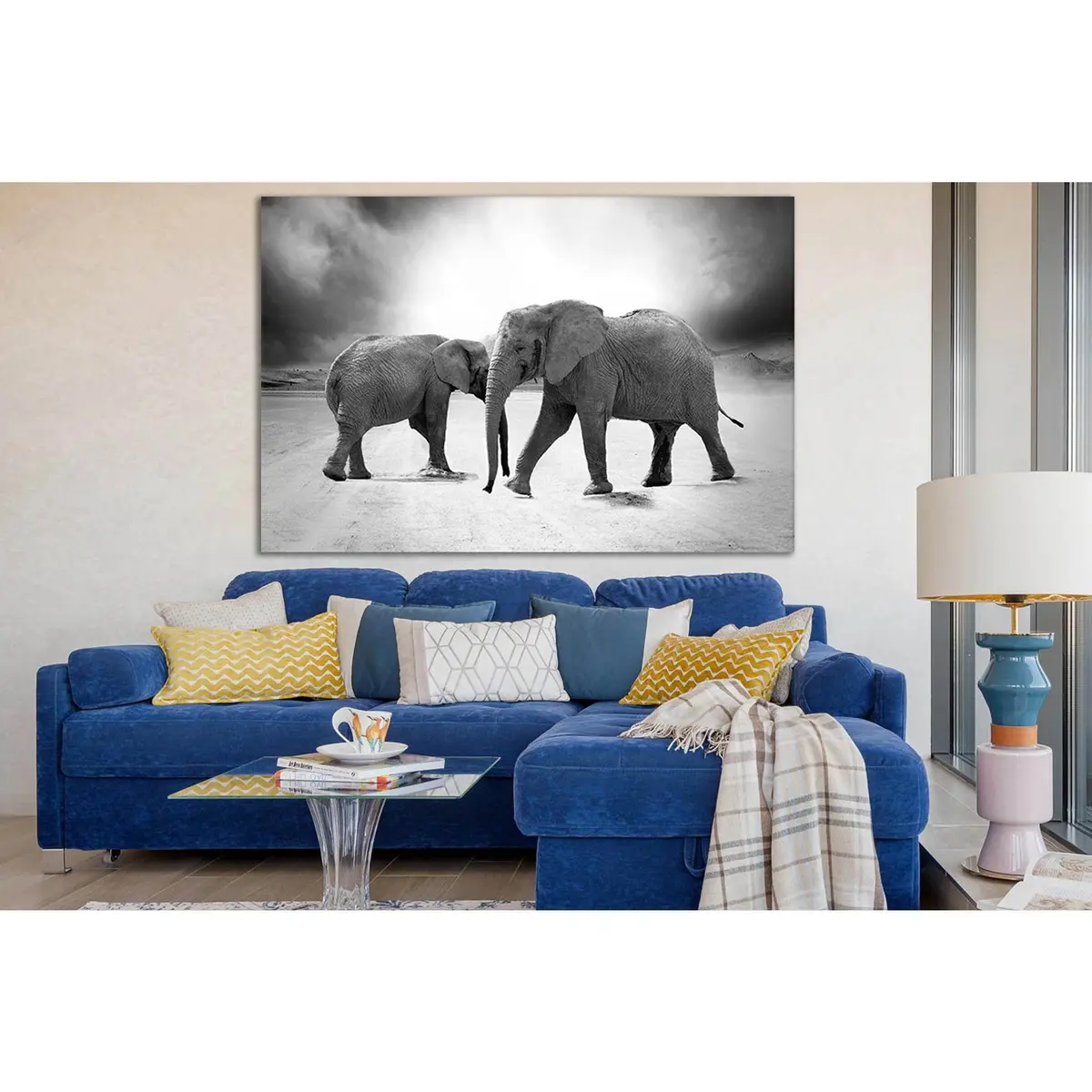 Grayscale Photo Of Two Elephants №Sl884 Ready To Hang Canvas Print 2