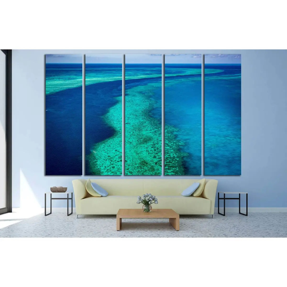 Stunning aerial view of Hardy Reef in the Great Barrier Reef, Queensland, Australia—ready-to-hang canvas print from an Airlie Beach scenic flight
