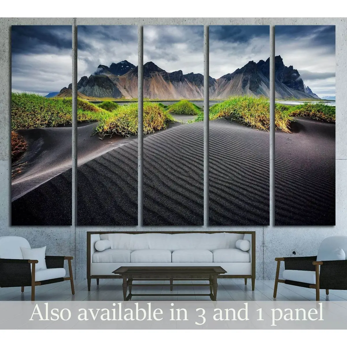 Dramatic Black Sand Beach with Wind-Swept Waves – Ready-to-Hang Canvas Wall Art #2920