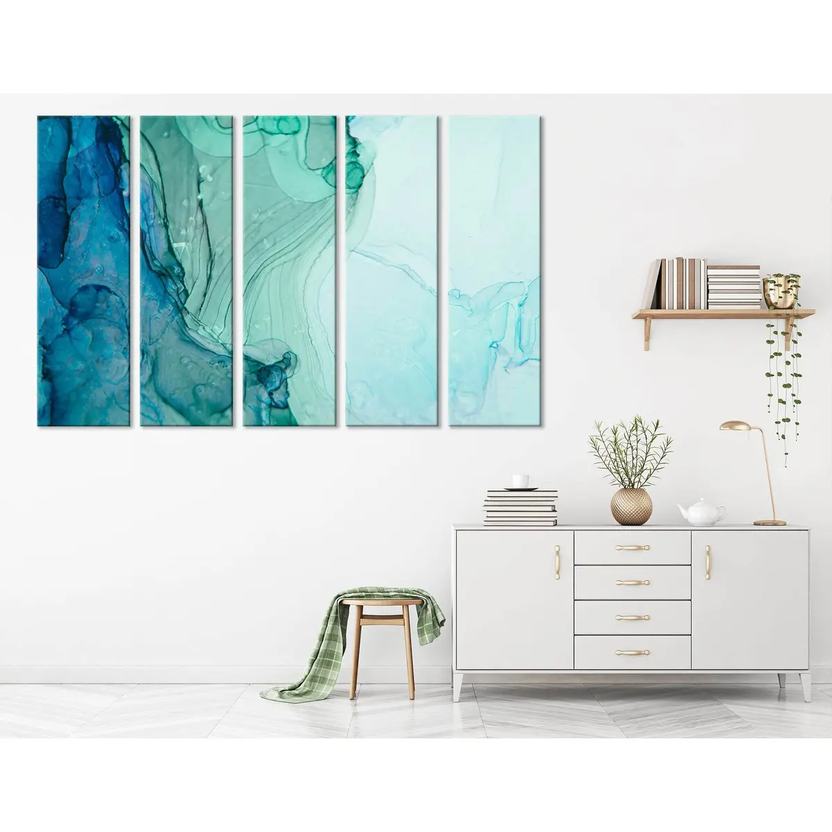 Premium Green and Blue Abstract Canvas Wall Art Print №04287 - Image 3
