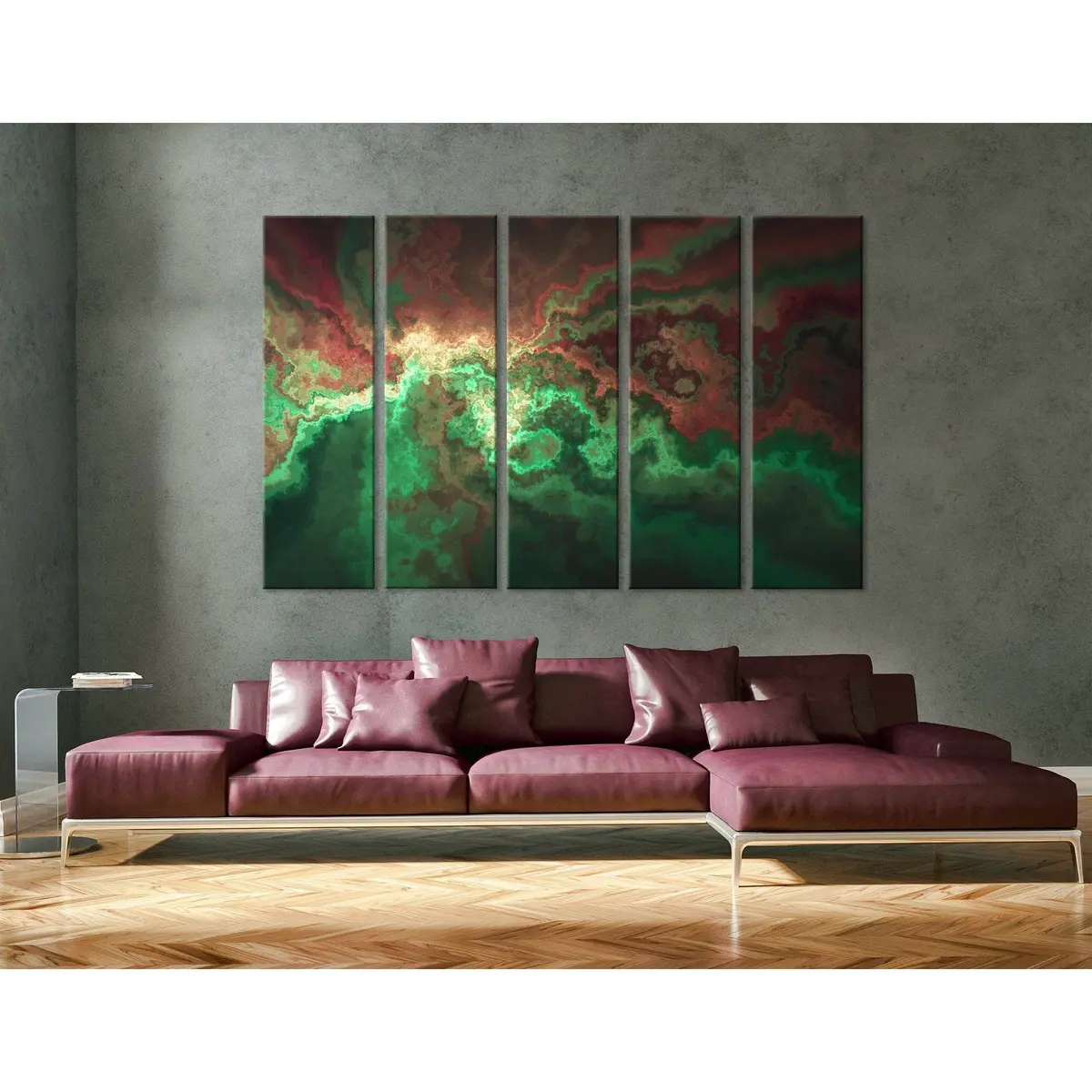 Premium Abstract Canvas Art Print in Green and Burgundy – Ready-to-Hang Wall Decor #04309 - Image 3