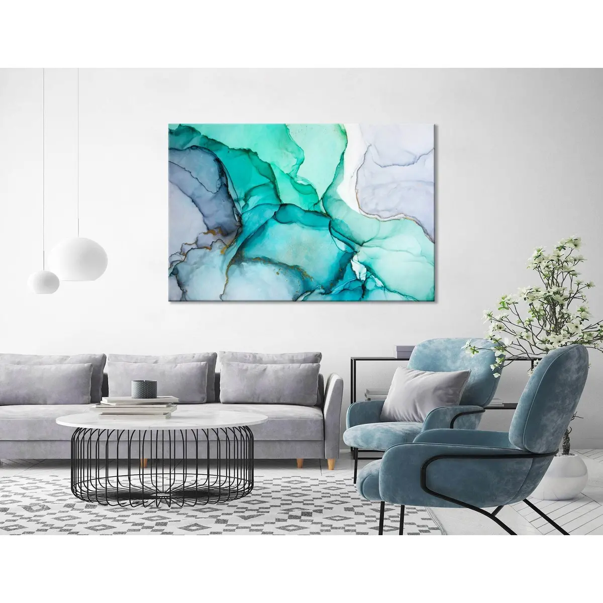 Green, Blue, Purple Modern Abstract №04415 Ready To Hang Canvas Print 1