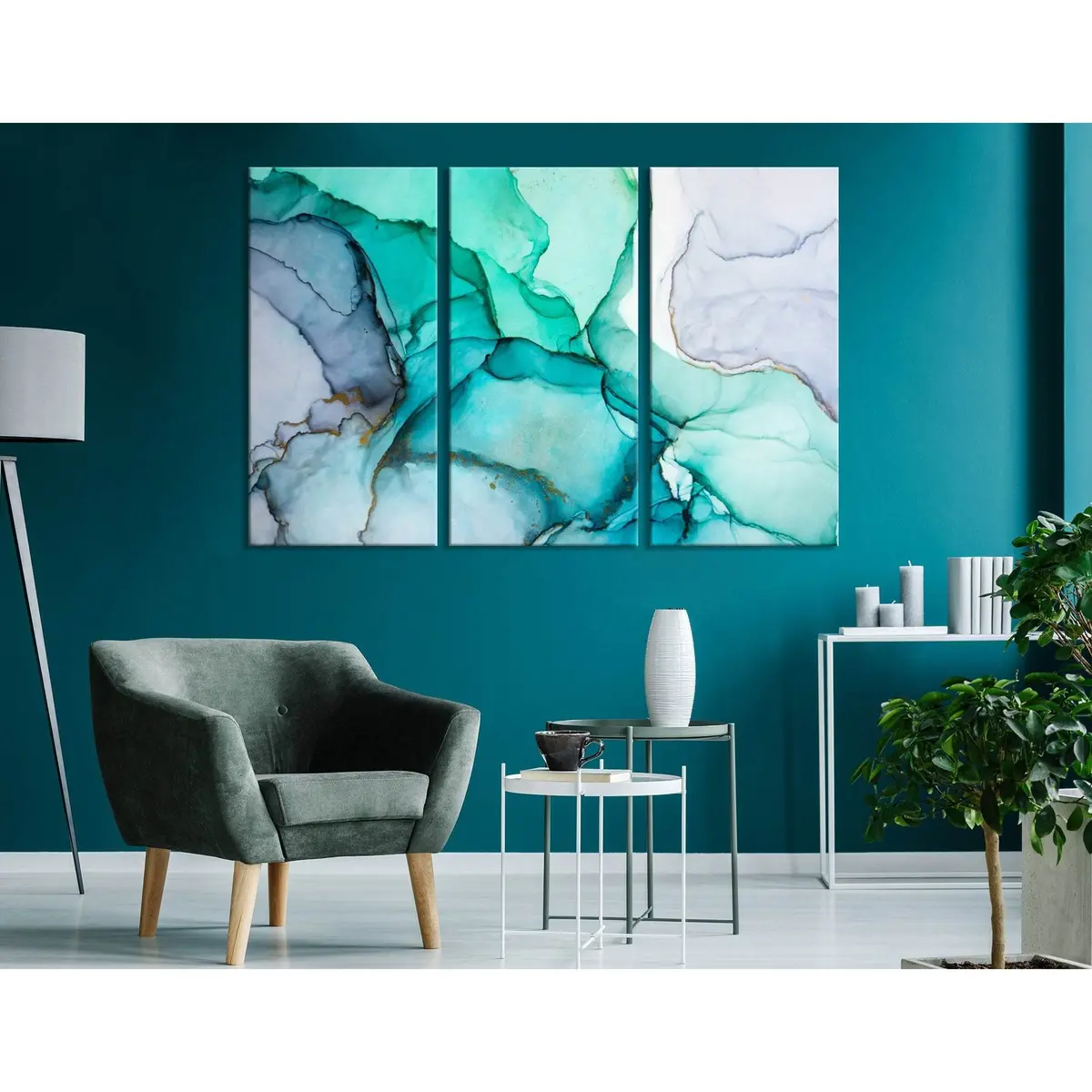 Green, Blue, Purple Modern Abstract №04415 Ready To Hang Canvas Print 5