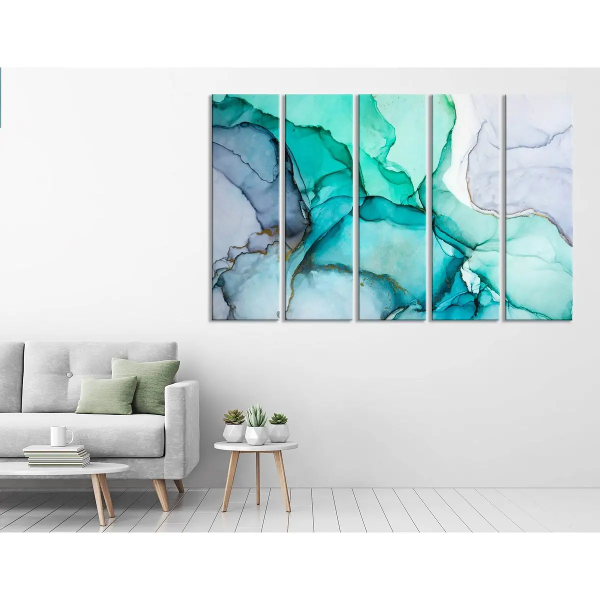 Contemporary Abstract Canvas Print in Green, Blue, and Purple — Ready-to-Hang Wall Art #04415 - Image 3