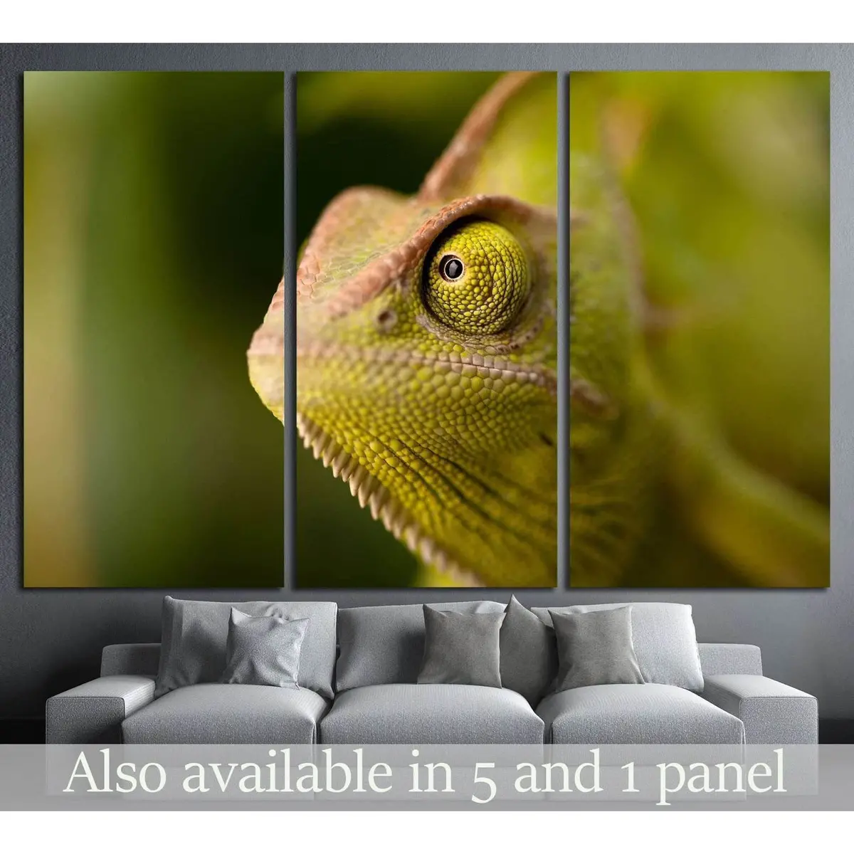 Green Chameleon Camouflaged By Taking Colors Of Its Natural Background №1829 Ready To Hang Canvas Print 1