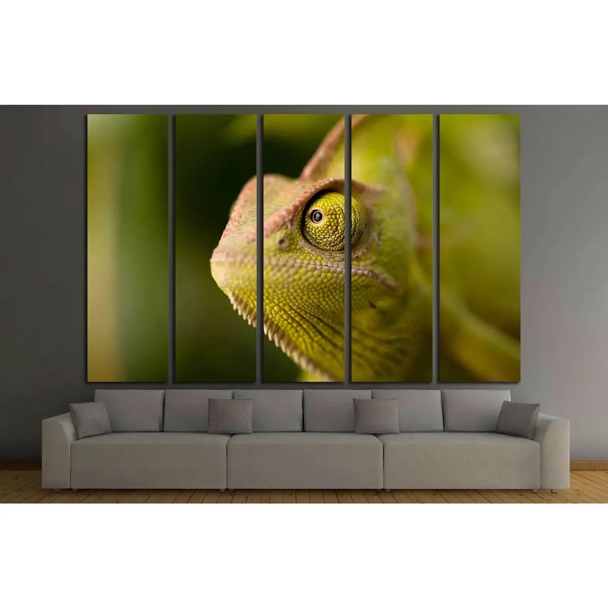 Green Chameleon Camouflaged By Taking Colors Of Its Natural Background №1829 Ready To Hang Canvas Print 5
