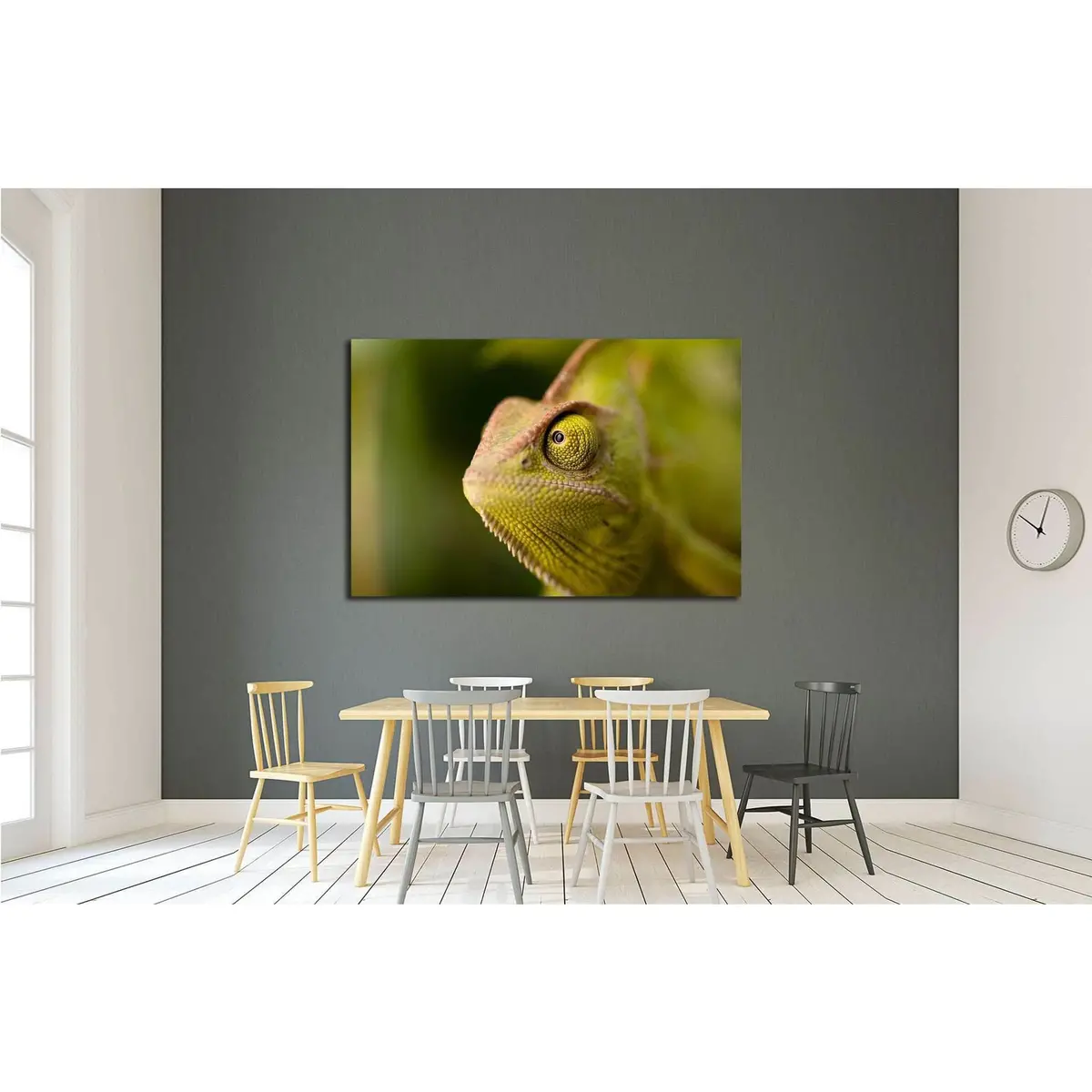 Green Chameleon Camouflaged By Taking Colors Of Its Natural Background №1829 Ready To Hang Canvas Print 3