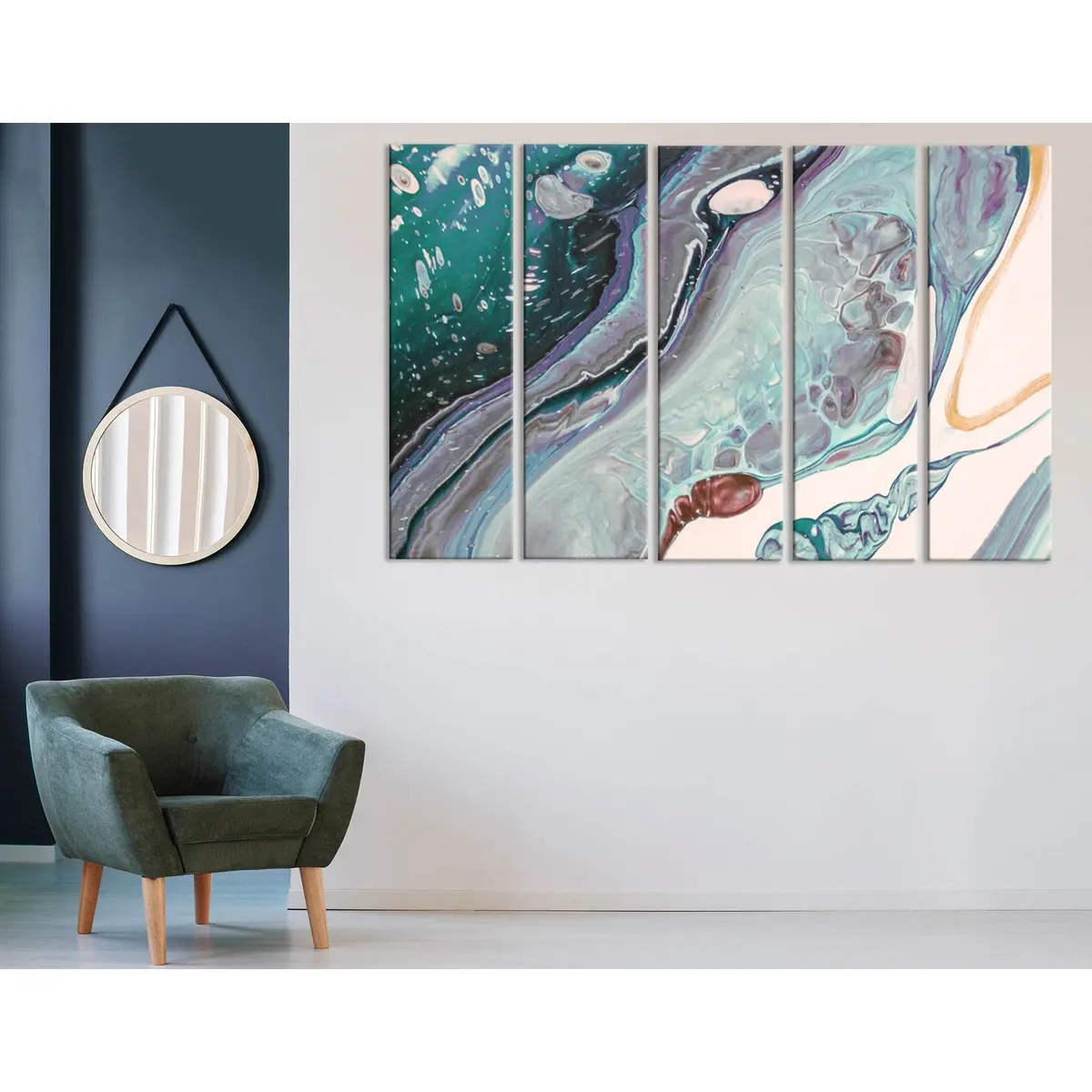 Premium Abstract Canvas Wall Art in Green, Gray & Purple – Ready-to-Hang Print #04293