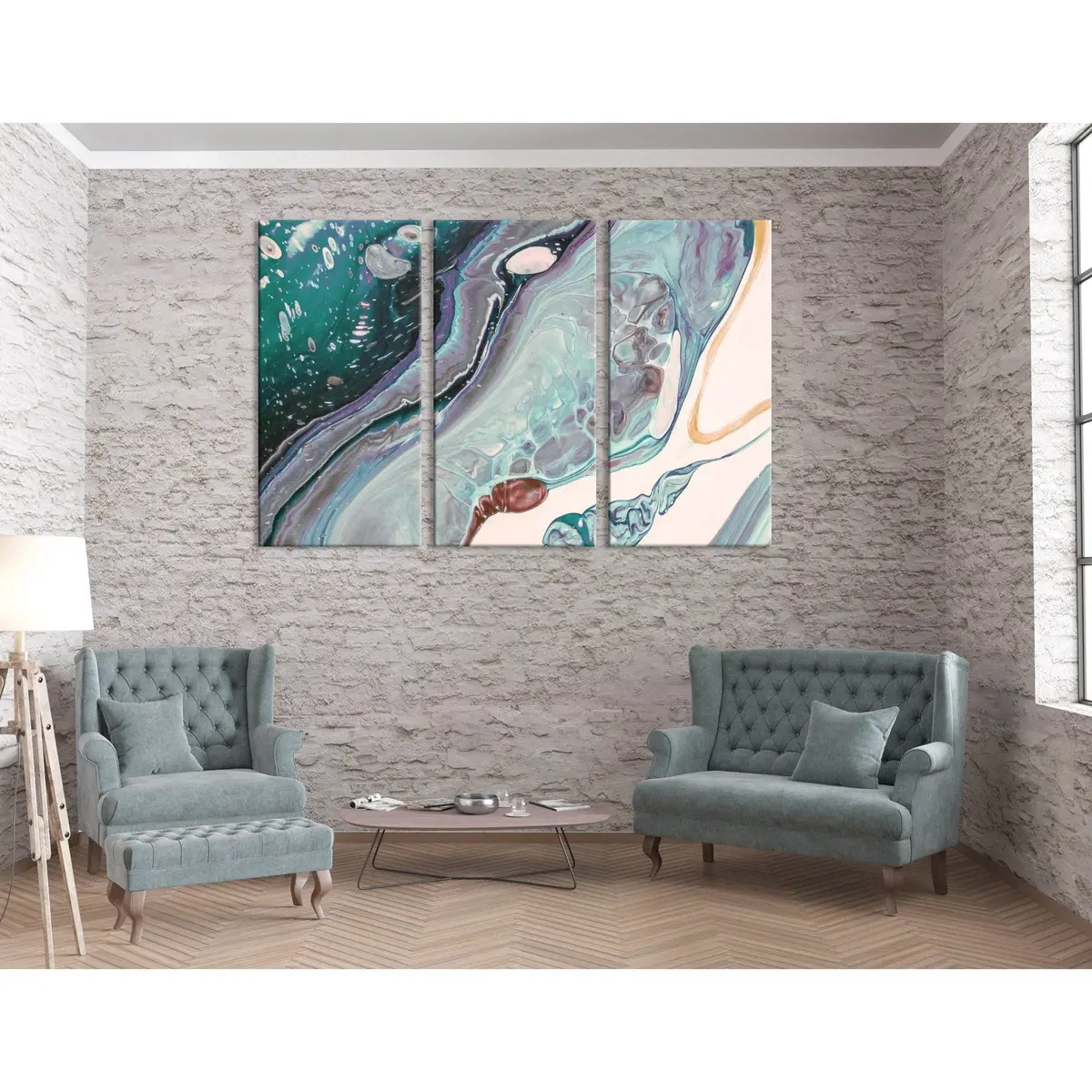 Green, Purple And Gray Abstract №04124 Ready To Hang Canvas Print 5