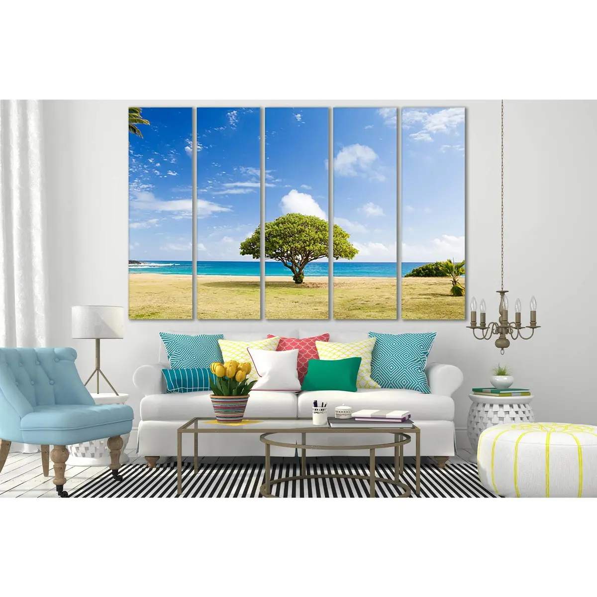 Green Tree on the Shore Canvas Wall Art – SL516, Ready-to-Hang Premium Print