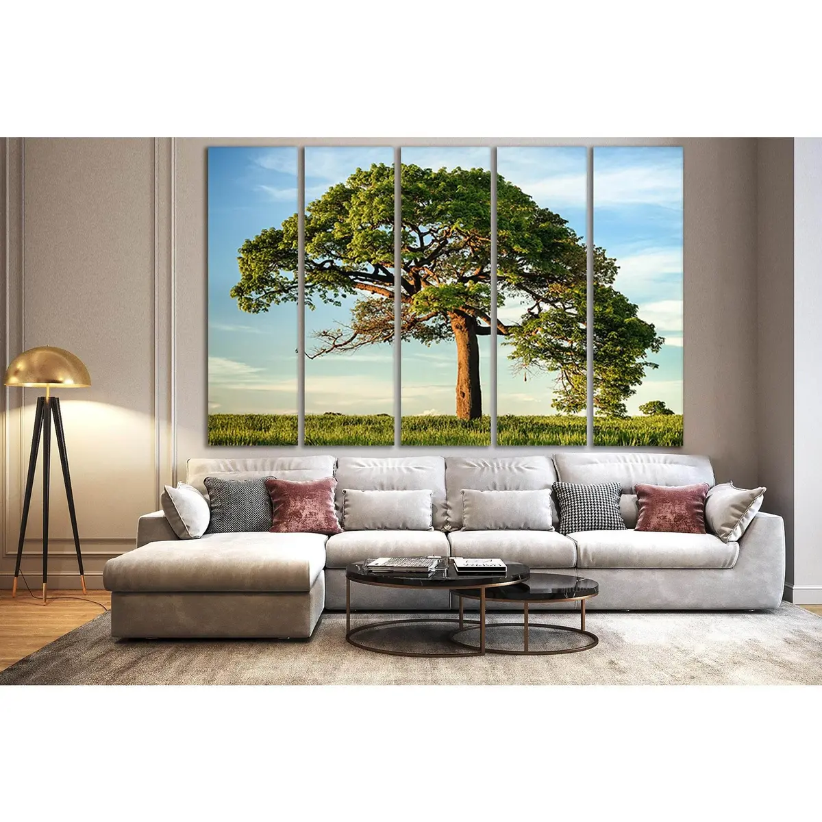 Serene Green Tree Landscape Canvas Art – Ready-to-Hang Blue Sky Wall Decor - Image 3