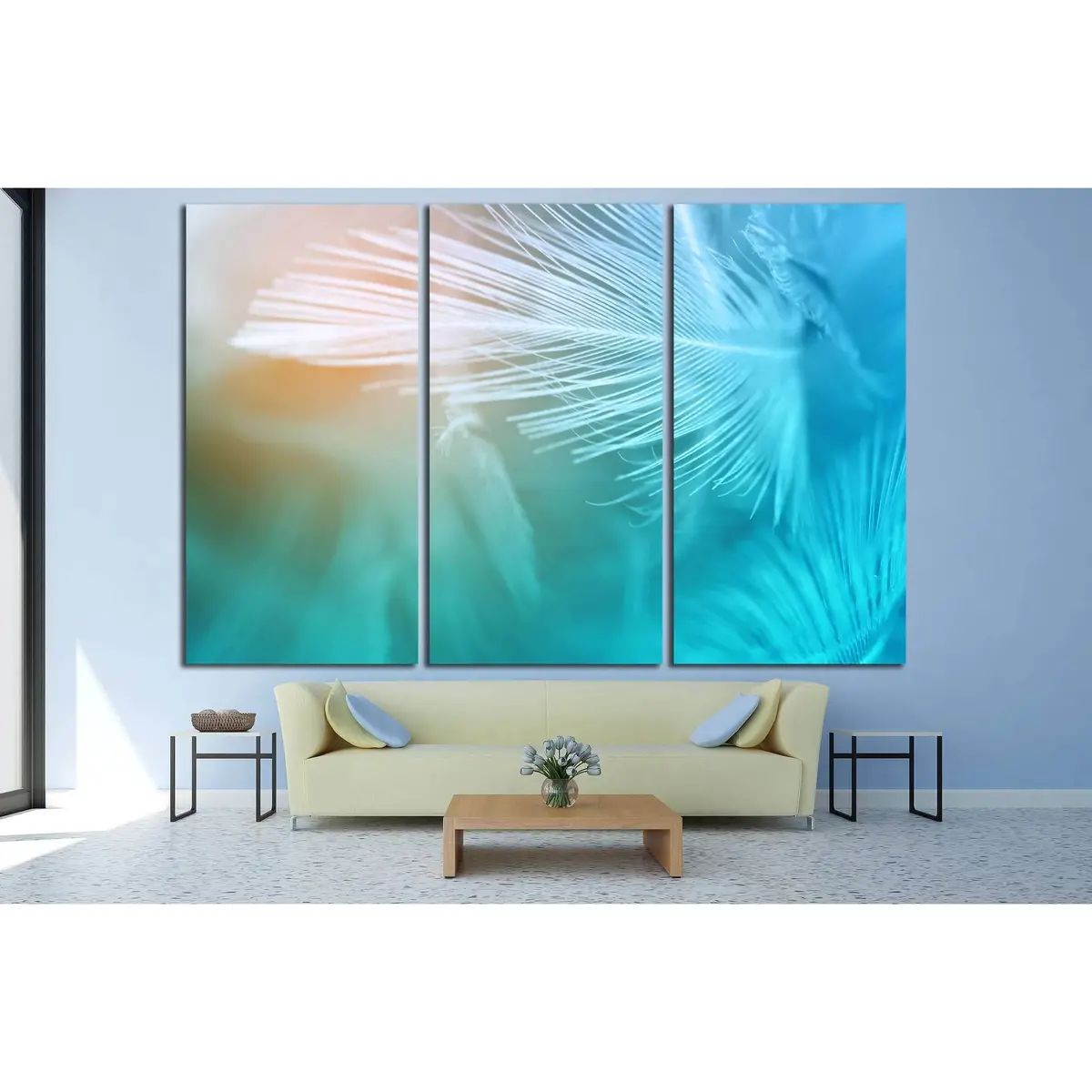 Green Turquoise And Blue Color Trends Chicken Feather Texture Background №3238 Ready To Hang Canvas Print 5