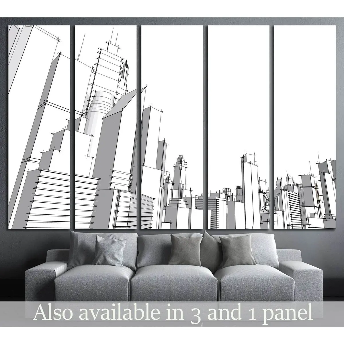 Contemporary Grey City Canvas Wall Art – Ready-to-Hang Print #1446